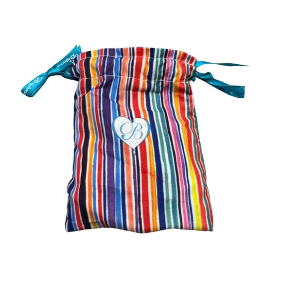 set of 2 Striped Multicolor Drawstring Bag With Blue Ribbon Closure 4.5x5.75" - Picture 1 of 2